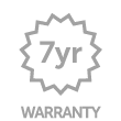 A green icon with a starburst shape in the center displaying the text "7yr". Below the starburst, the word "WARRANTY" is written in capital letters.