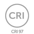 A bright green square icon features a white circular border containing the letters "CRI" in the center. Below the circle, the text "CRI 97" is displayed against a subtle grid background.