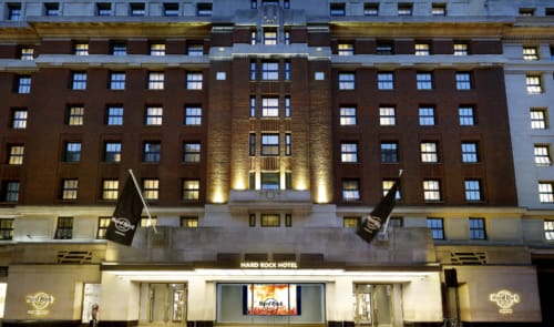 Illuminating exterior canopy at The Hard Rock hotel