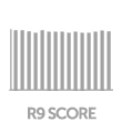 An icon displaying a series of vertical bars with varying heights, arranged in a row against a green background. Below the bars, the text "R9 Score" is written in white capital letters.