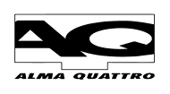 Logo featuring bold, stylized black letters "A" and "Q" on a white background, forming the initials "AQ." Below the initials, the words "ALMA QUATTRO" are written in all caps. The design is simple and modern.