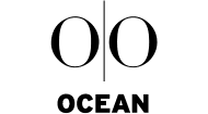 The image consists of the word "OCEAN" written in bold capital letters. Above the word are two 'O's separated by a vertical line, symbolizing glasses.