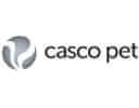 A logo featuring a stylized, rounded graphic on the left with abstract shapes inside, resembling a stylized animal form. To the right, the text reads "casco pet" in lowercase letters. The graphic and text are rendered in gray tones on a white background.