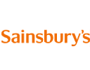 The image displays the logo of Sainsbury's, a UK-based supermarket chain. The text "Sainsbury's" is written in bold, orange font on a white background.