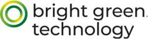 Logo for Bright Green Technology featuring a circular emblem with gradient shades from green to yellow on the left. To the right of the emblem, the text "bright green technology" is displayed in lowercase letters in a modern, clean font.