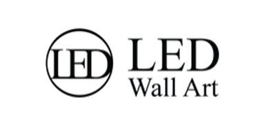 Logo featuring the text "LED Wall Art." The letters "LED" are enclosed in a circle on the left, with "Wall Art" positioned vertically on the right. Simple black font on a white background, creating an elegant contrast reminiscent of backlit surfaces.